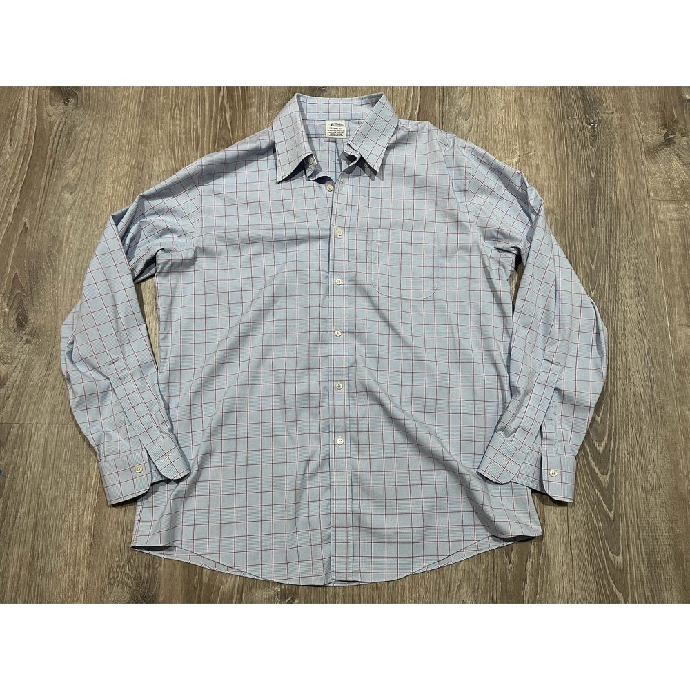 Brooks Brothers Regent Fit Dress Shirt 16.5 34 Blue Red Tattersall Supima Cotton